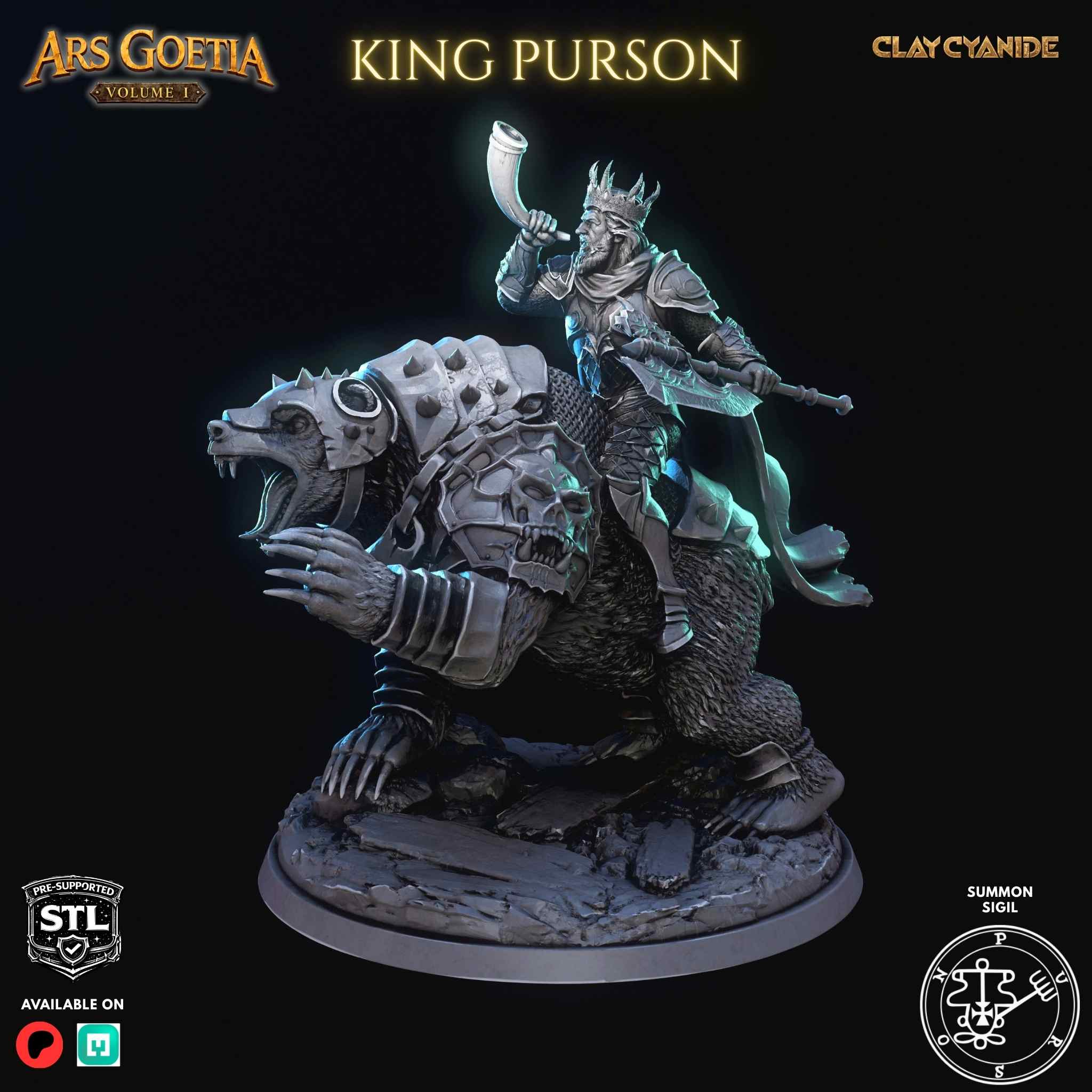 Purson demon king STL miniature rear view — Clay Cyanide